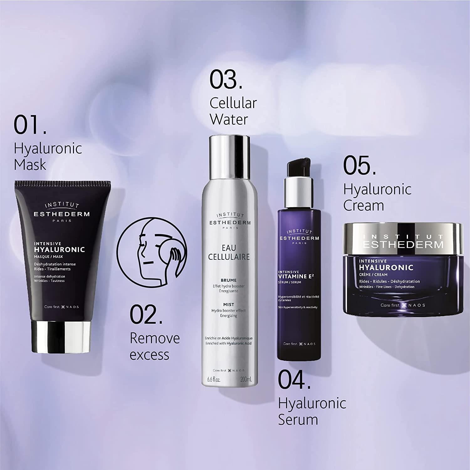 Hyaluronic Esthederm 5 products incl mask, remove excess, cellular water, serum, cream on Tampa Home & Garden Store