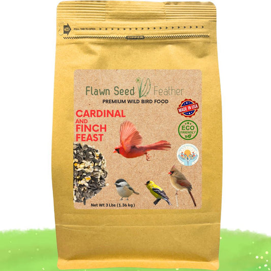 Cardinal Finch Feast wild bird seed blend in kraft bag by Flawn Seed Kits with cardinal and birds on Tampa Home & Garden Store