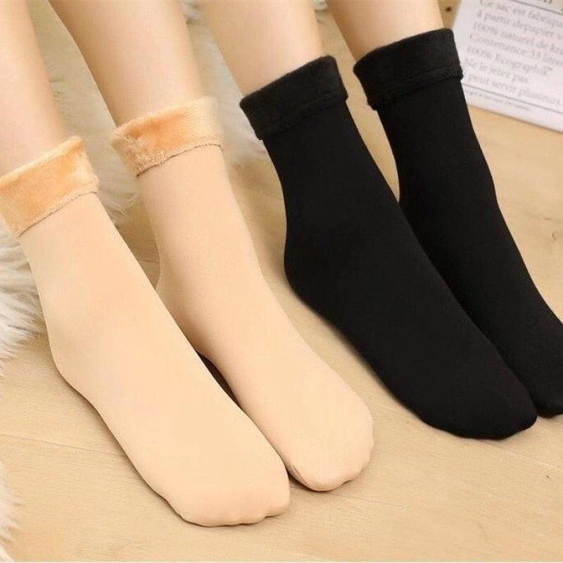 3-pair women's thick thermal crew socks beige and black with plush cuffs on Tampa Home & Garden Store