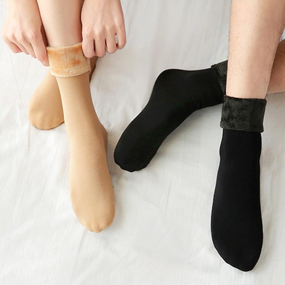 Stevvex 3-pair women's warm thickened thermal crew socks beige and black with velvet cuffs on Tampa Home & Garden Store