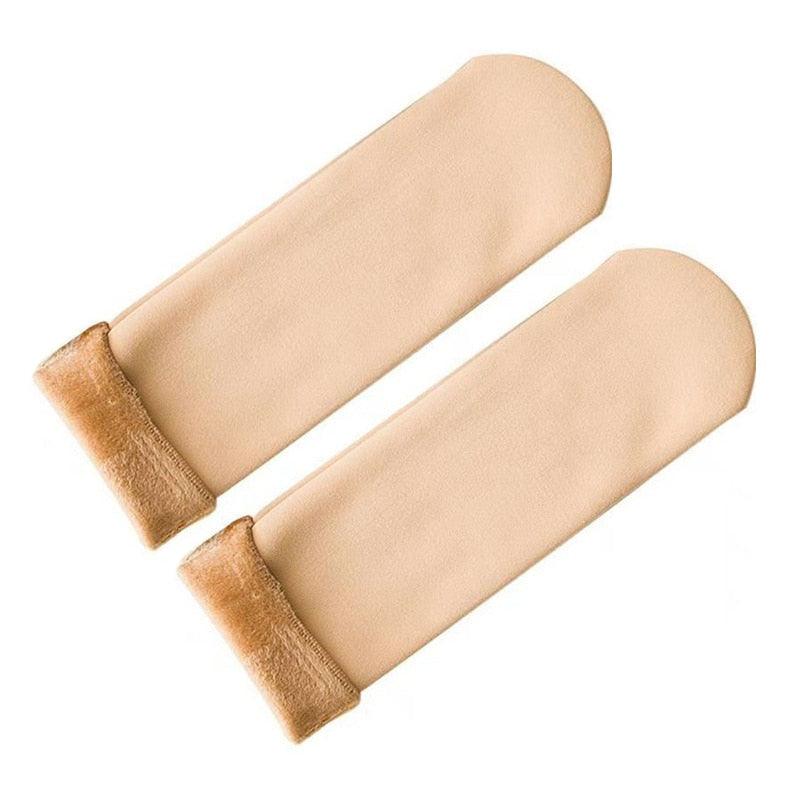 Beige thermal crew socks for women with plush brown cuffs, wool-cashmere blend on Tampa Home & Garden Store