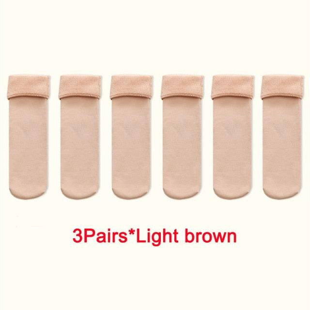 Stevvex 3Pairs light brown winter warm thickened thermal crew socks for women on Tampa Home & Garden Store