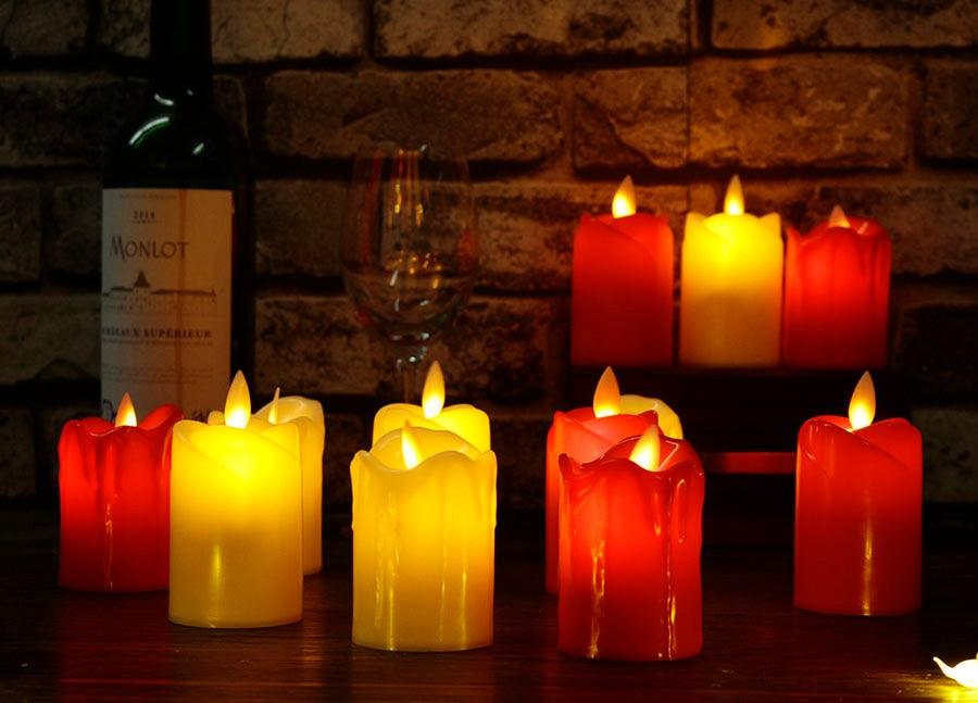 3-pack LED flameless candles in red and yellow with flames battery-operated plastic lights on Tampa Home & Garden Store