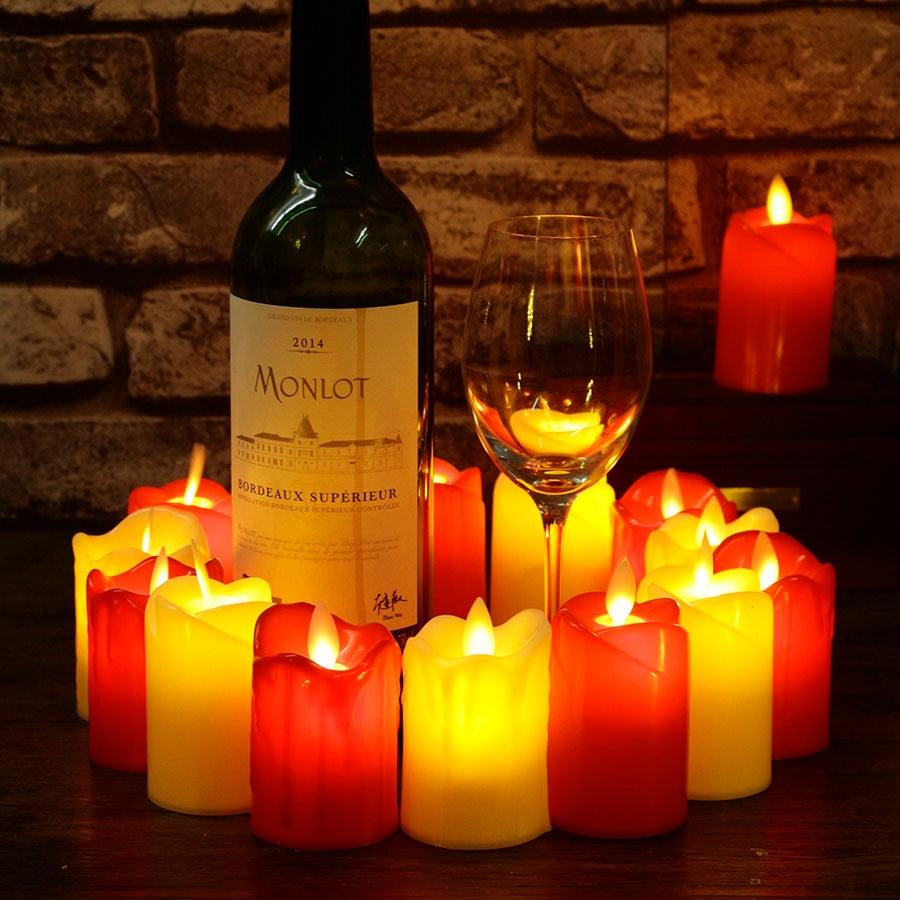 Stevvex 3pcs LED flameless candles red and ivory plastic with flames around wine bottle on Tampa Home & Garden Store