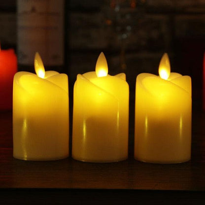 3pc Stevvex LED flameless candles warm yellow plastic battery-operated with simulated flame on Tampa Home & Garden Store