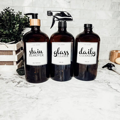 Amber Glass 32oz Reusable Dispenser Bottles