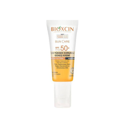 Bioxcin SPF 50+ sunscreen tube for dry skin, white/orange packaging, Beauty Care Bag on Tampa Home & Garden Store