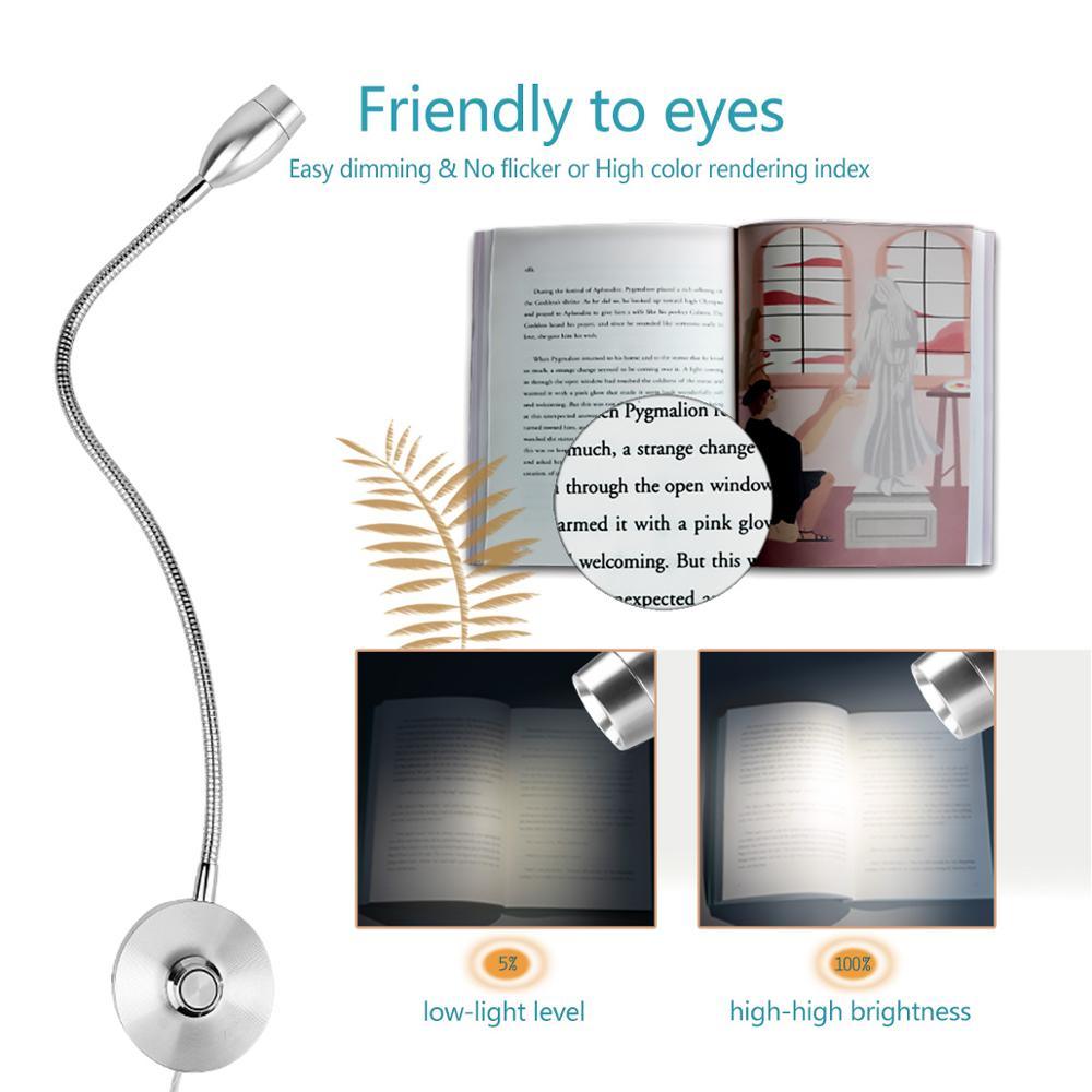 Wall reading lamp by Stevvex, 3W dimmable LED with flexible silver gooseneck and round base on Tampa Home & Garden Store