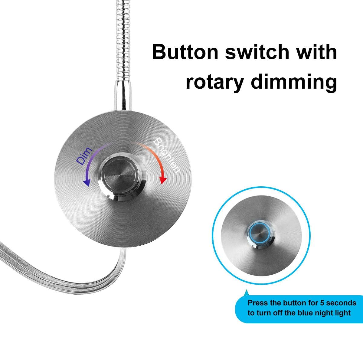3W dimmable wall reading lamp with rotary dimming, metallic silver LED bedside sconce on Tampa Home & Garden Store