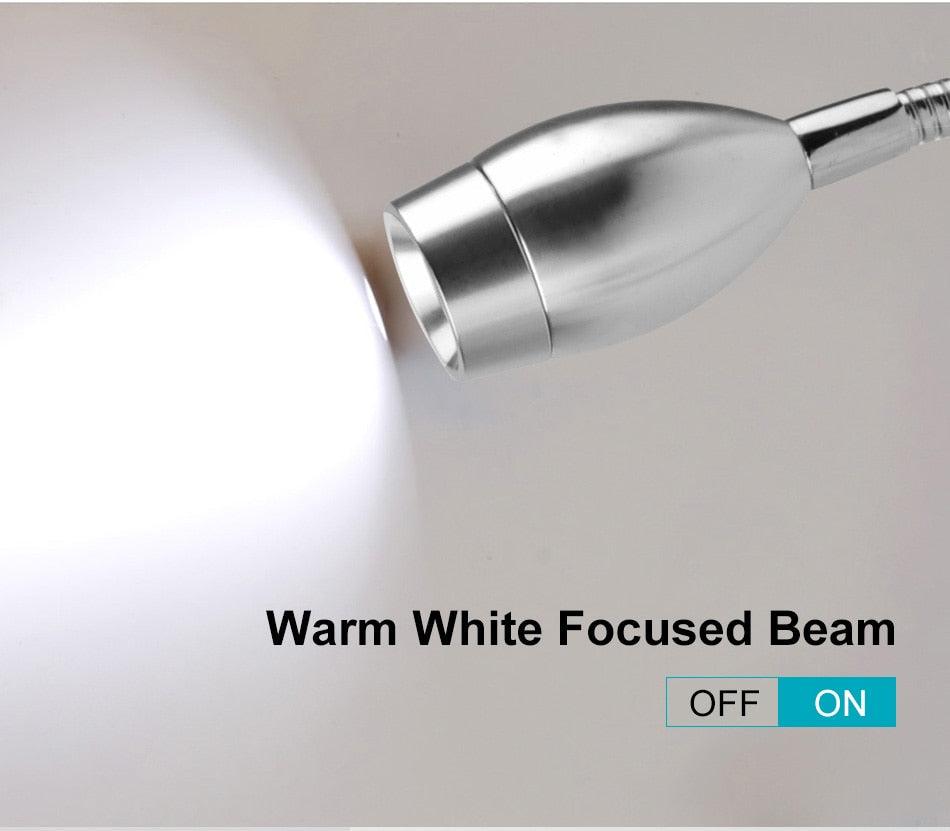 Stevvex 3W dimmable wall reading lamp, metal silver wall sconce with warm white beam on Tampa Home & Garden Store