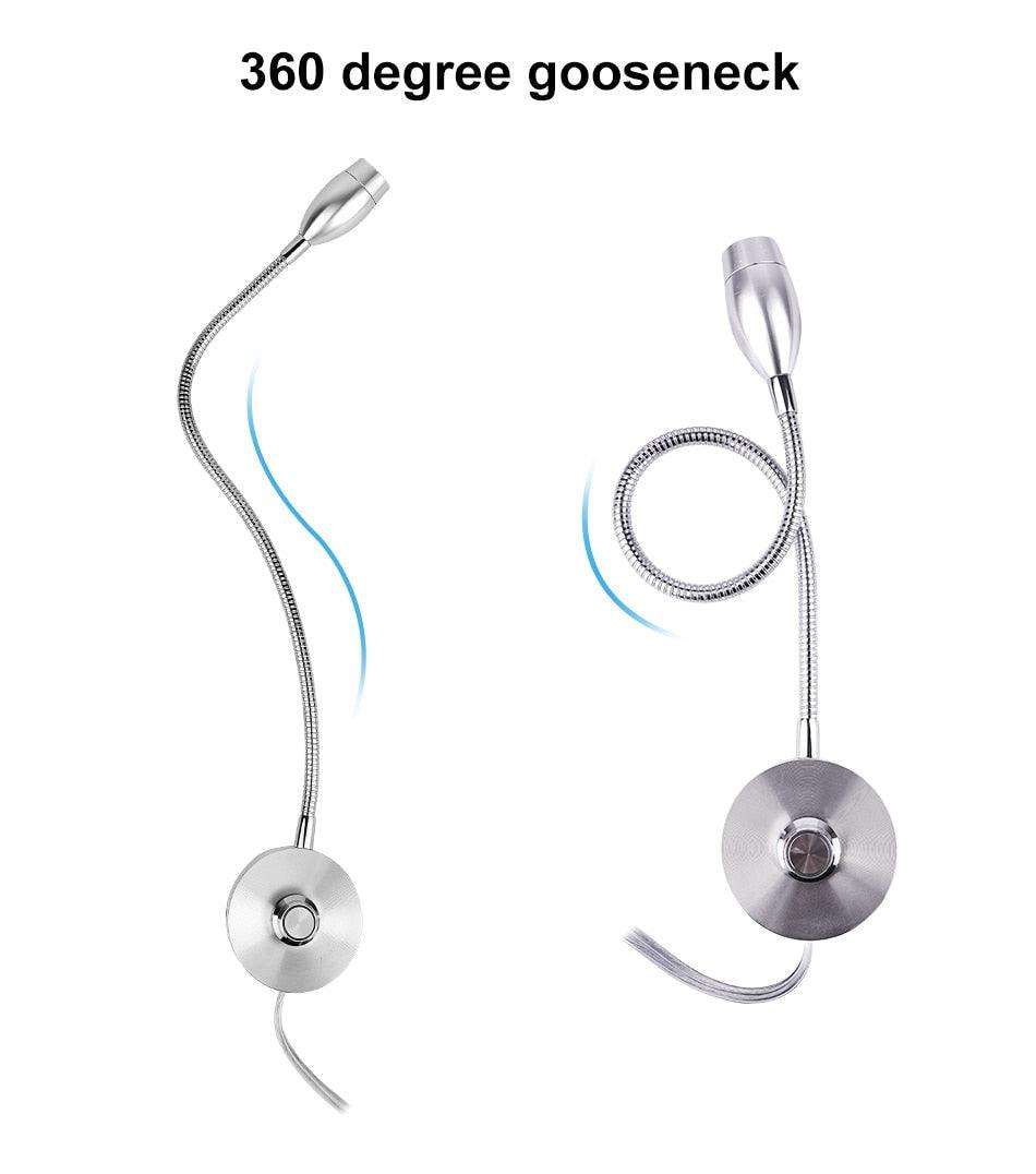 Stevvex 3W dimmable wall reading lamp with flexible gooseneck LED bed light, metal finish, pair on Tampa Home & Garden Store