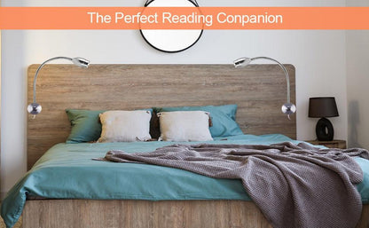 Stevvex 3W dimmable LED wall reading lamp pair, silver gooseneck bedside lamps on headboard on Tampa Home & Garden Store