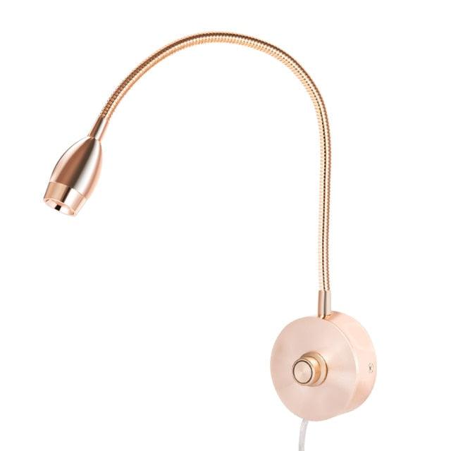 Stevvex 3W dimmable wall reading lamp with rose-gold gooseneck and round base on Tampa Home & Garden Store