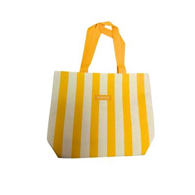 Bioderma Beach Bag tote yellow and white striped with orange handles Beauty Care Bag on Tampa Home & Garden Store