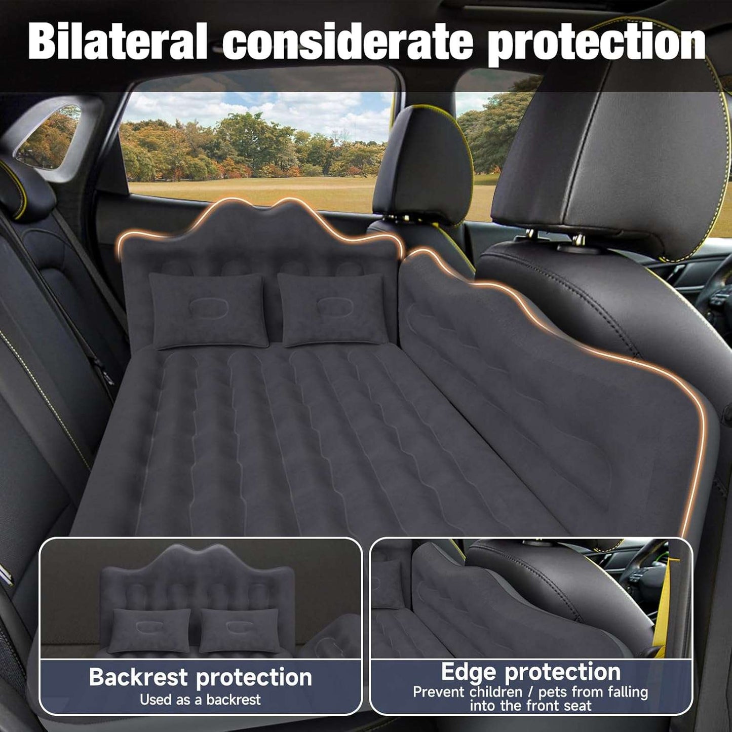 Backseat air mattress by Dikasun Outdoor, black 24'' width for SUV/car/truck, with pillows on Tampa Home & Garden Store