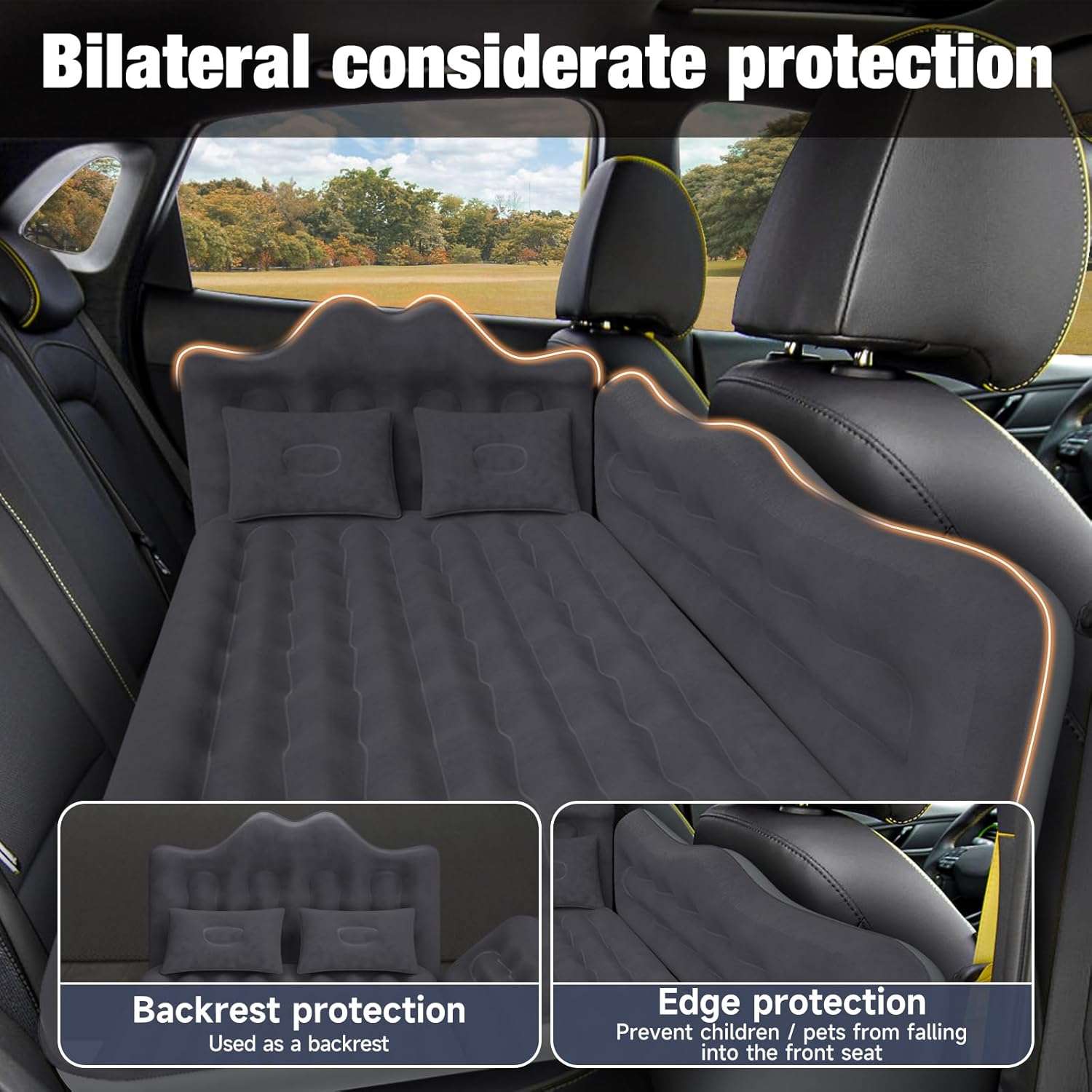 Backseat air mattress by Dikasun Outdoor, black 24'' width for SUV/car/truck, with pillows on Tampa Home & Garden Store