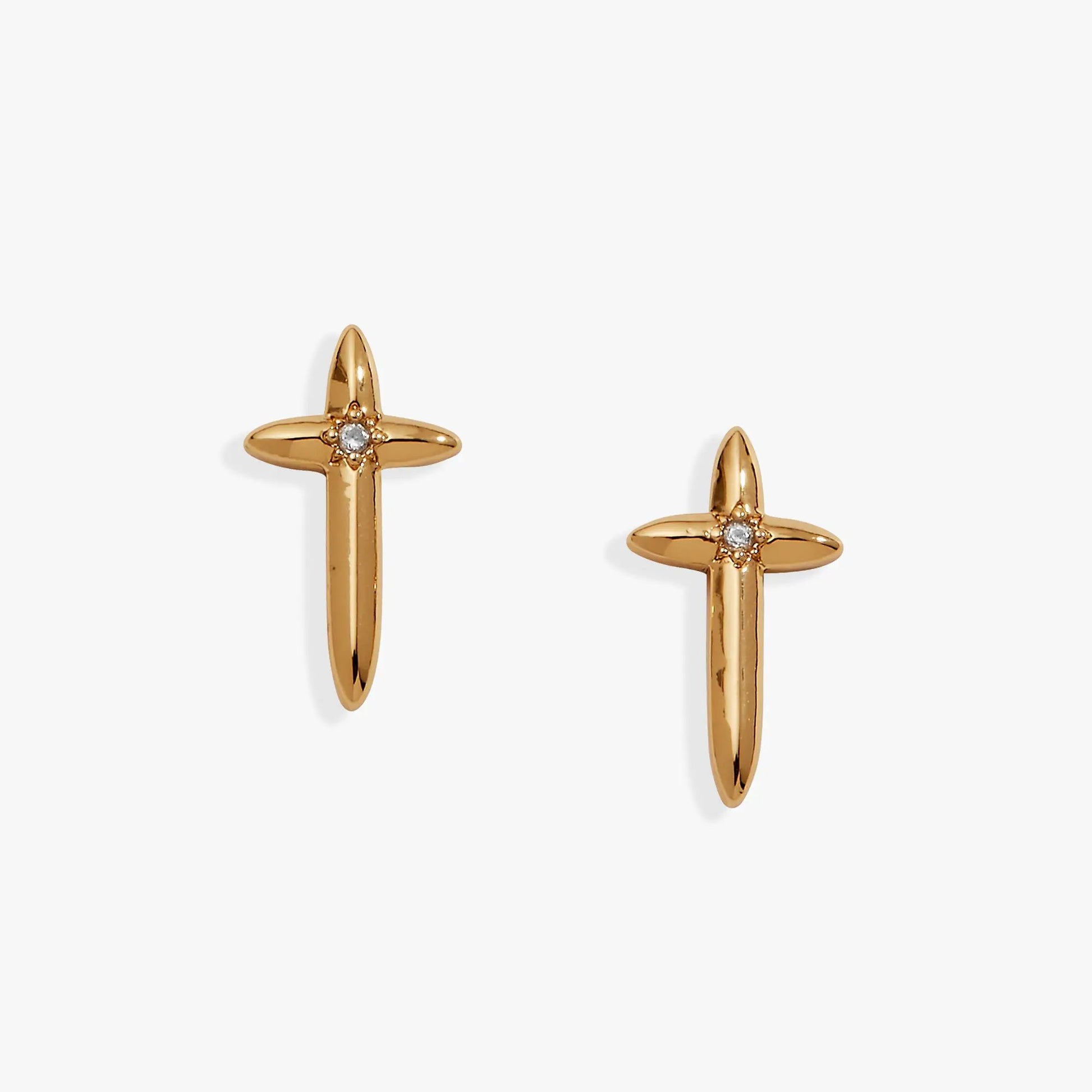 4:13 Cross Stud Earrings by Alex and Ani, gold-tone cross studs with a gemstone, pair on Tampa Home & Garden Store