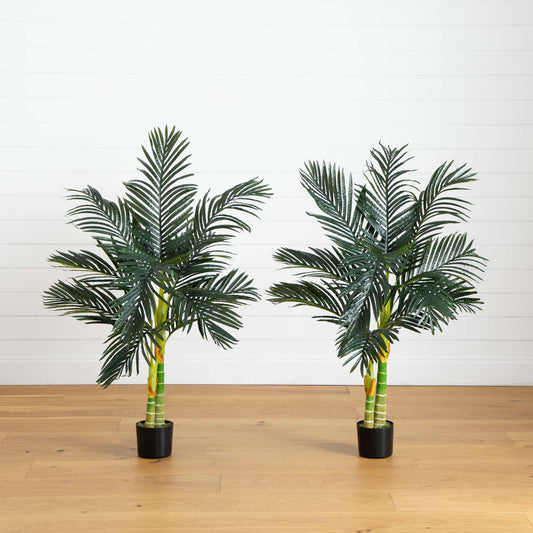 4’ Artificial Double Stalk Golden Cane Palm Tree-  Set of 2 - Tampa Home & Garden Store