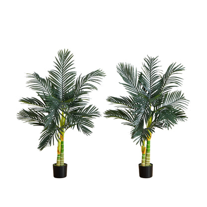 4’ Artificial Double Stalk Golden Cane Palm Tree-  Set of 2 - Tampa Home & Garden Store