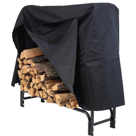 4-Ft Indoor Outdoor Black Metal Firewood Holder Log Rack with Cover - Tampa Home & Garden Store