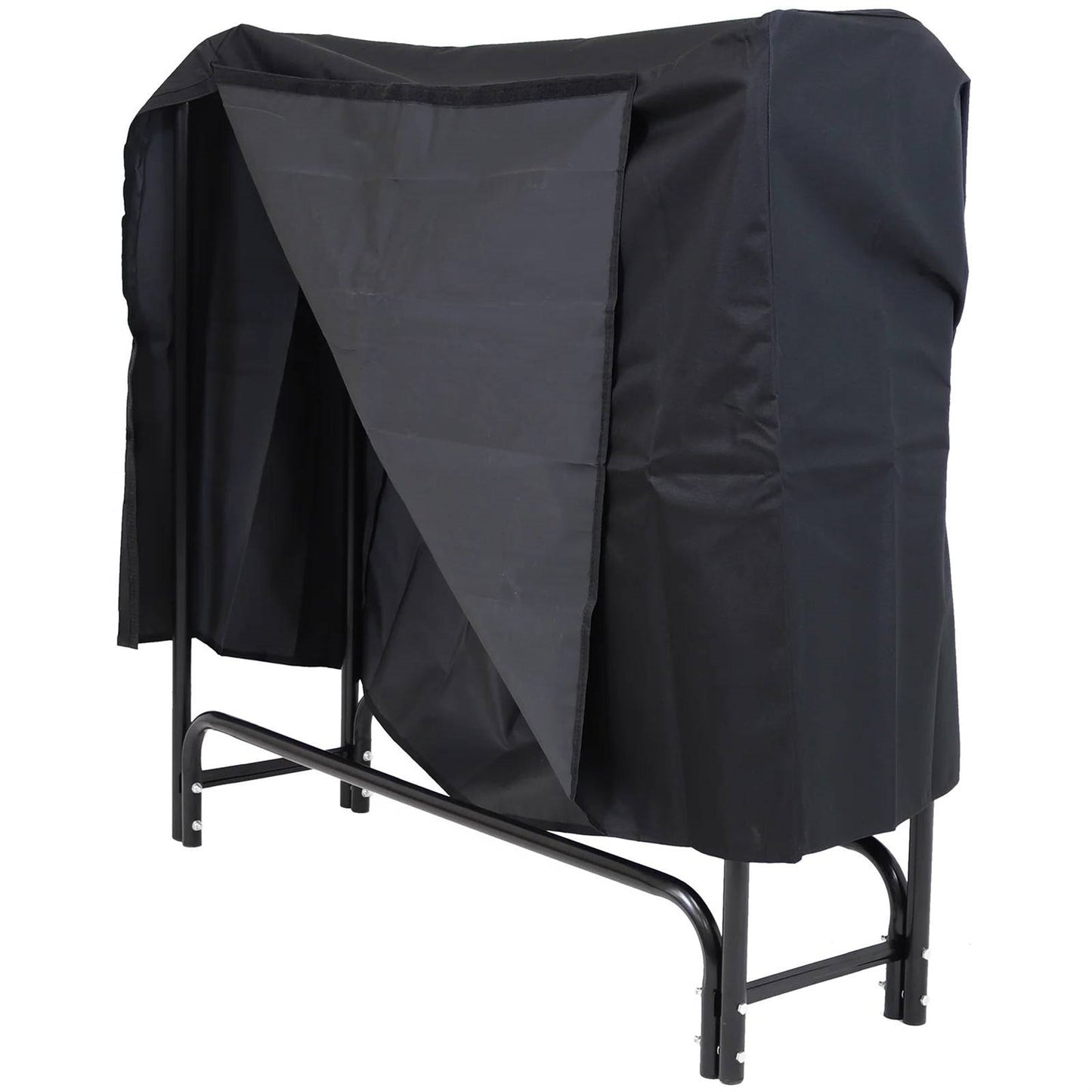 4-Ft Indoor Outdoor Black Metal Firewood Holder Log Rack with Cover - Tampa Home & Garden Store