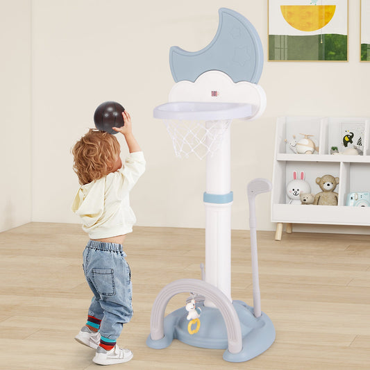 4-In-1 Kids Basketball Hoop with Moon-shaped Electronic Scoreboard and Play Set-Blue - Tampa Home & Garden Store