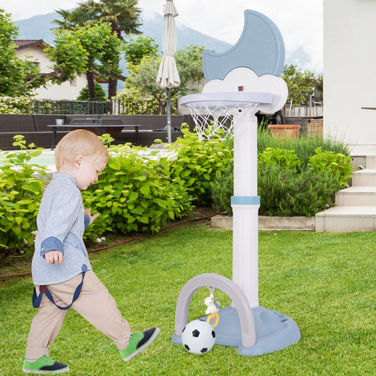 4-In-1 Kids Basketball Hoop with Moon-shaped Electronic Scoreboard and Play Set-Blue - Tampa Home & Garden Store