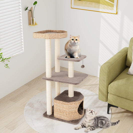 4-Layer Cat Tower with Scratching Posts Condo and Washable Cushions-Coffee - Tampa Home & Garden Store