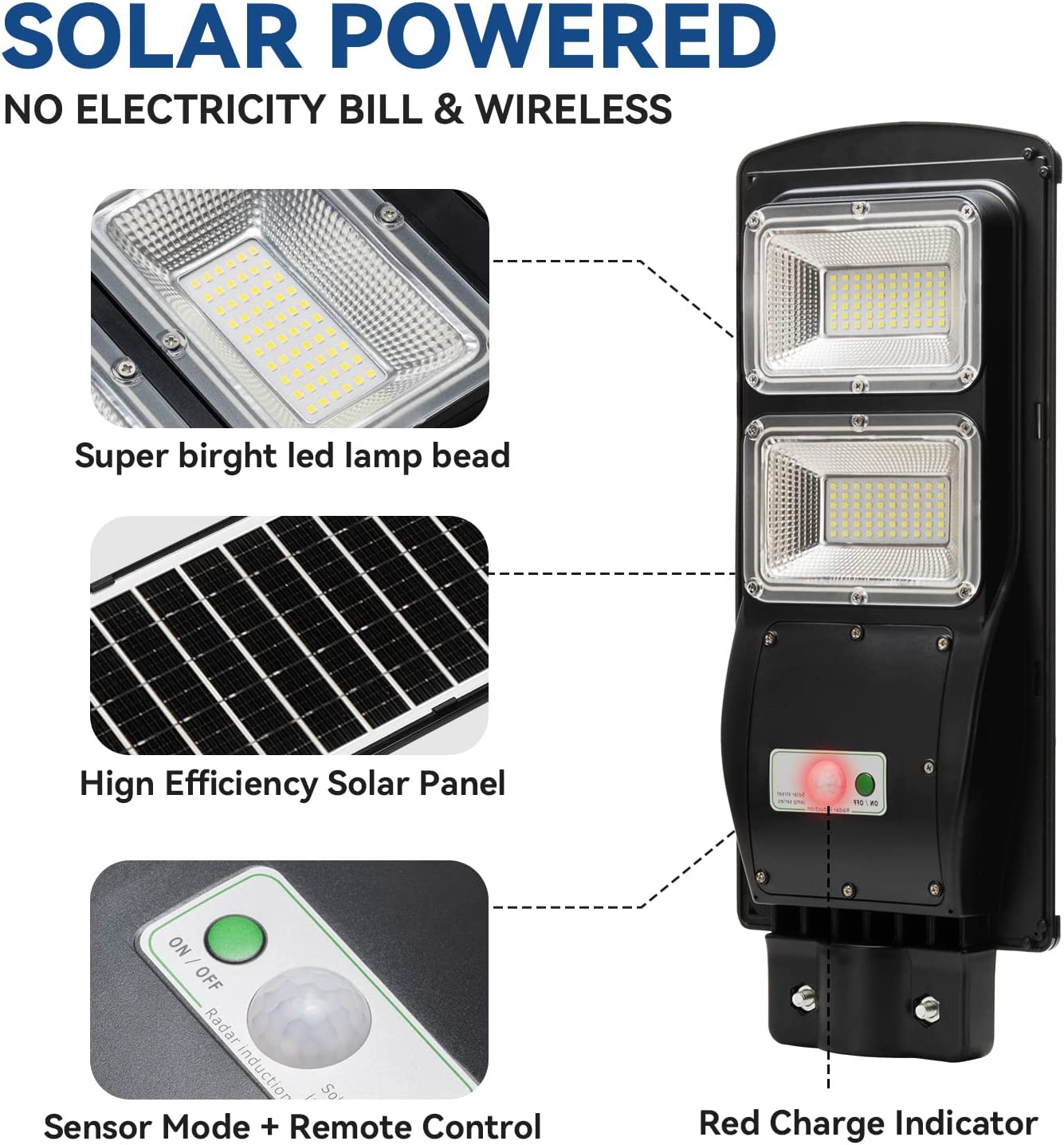 4 PACK 60W solar street light 6000 lumens - Tampa Home & Garden Store