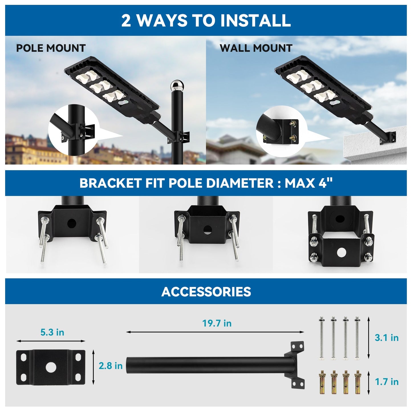 4 PACK 60W solar street light 6000 lumens - Tampa Home & Garden Store