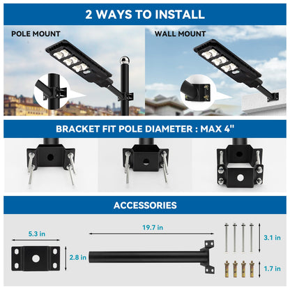 4 PACK 60W solar street light 6000 lumens - Tampa Home & Garden Store