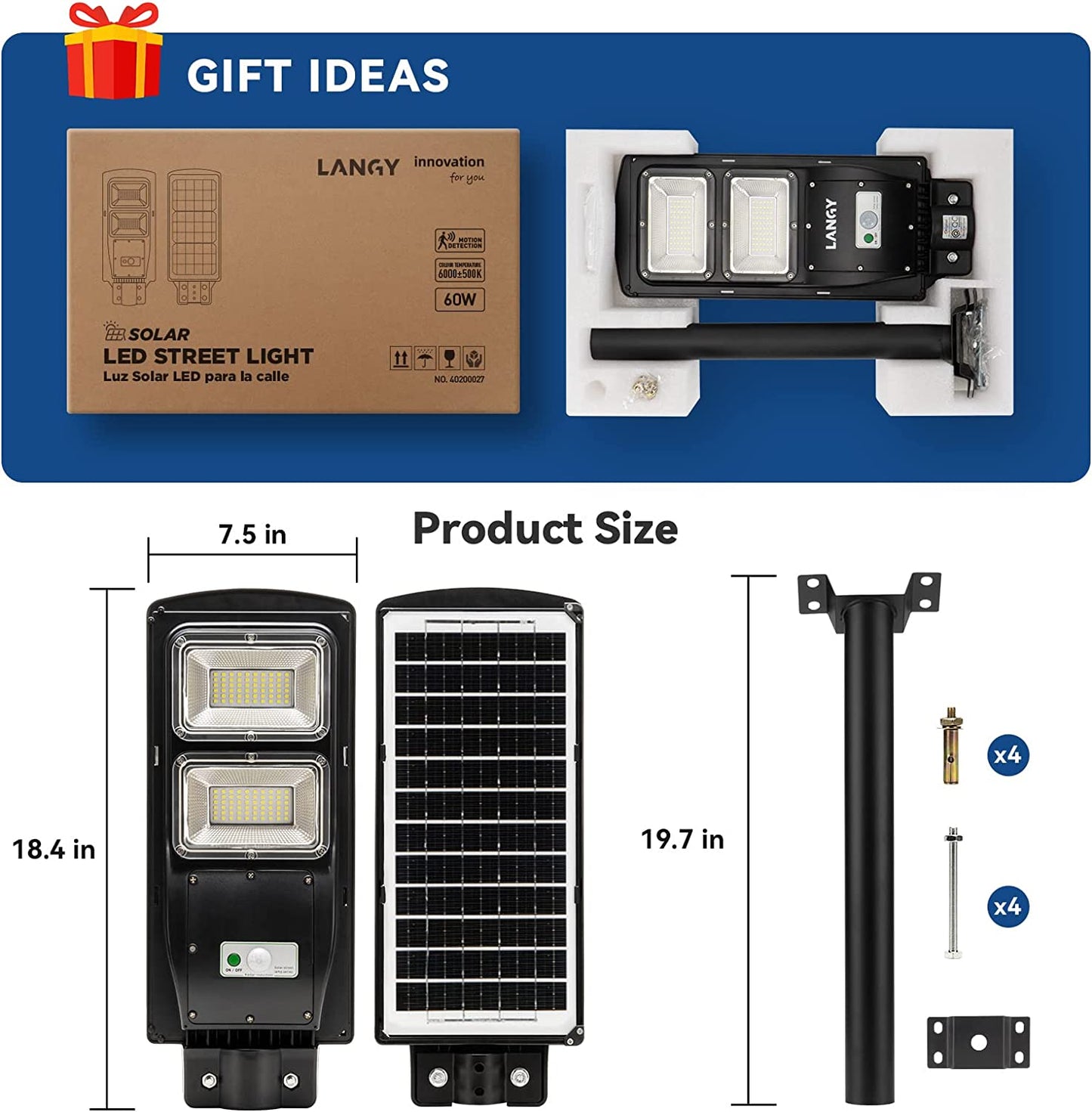 4 PACK 60W solar street light 6000 lumens - Tampa Home & Garden Store