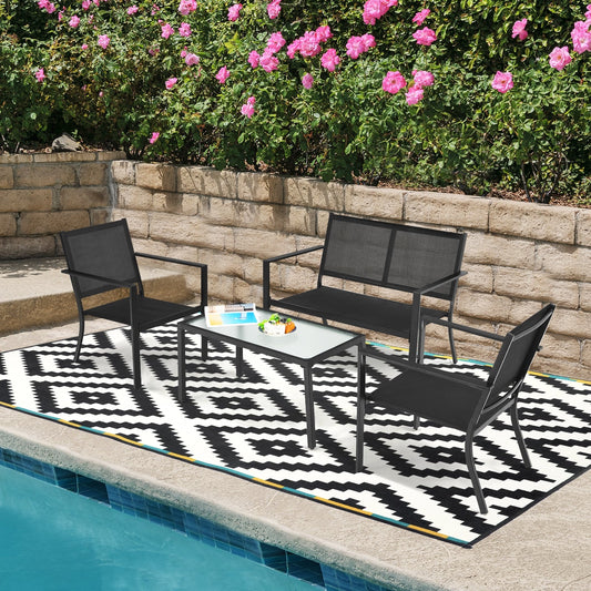 4 PCS Patio Furniture Set Sofa Coffee Table Steel Frame Garden-Gray - Tampa Home & Garden Store