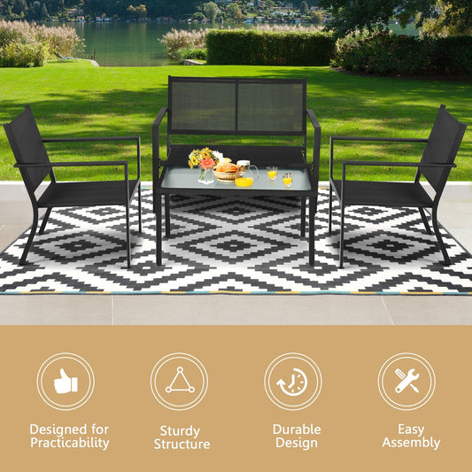 4 PCS Patio Furniture Set Sofa Coffee Table Steel Frame Garden-Gray - Tampa Home & Garden Store
