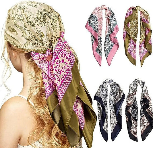 4-Pack 35” Satin Square Head Scarves – Silk-Feel Neck & Hair Wraps for Women – Lightweight, Versatile & Stylish for Day and Night Use - Tampa Home & Garden Store