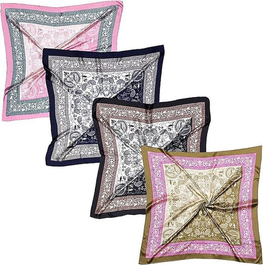 4-Pack 35” Satin Square Head Scarves – Silk-Feel Neck & Hair Wraps for Women – Lightweight, Versatile & Stylish for Day and Night Use - Tampa Home & Garden Store