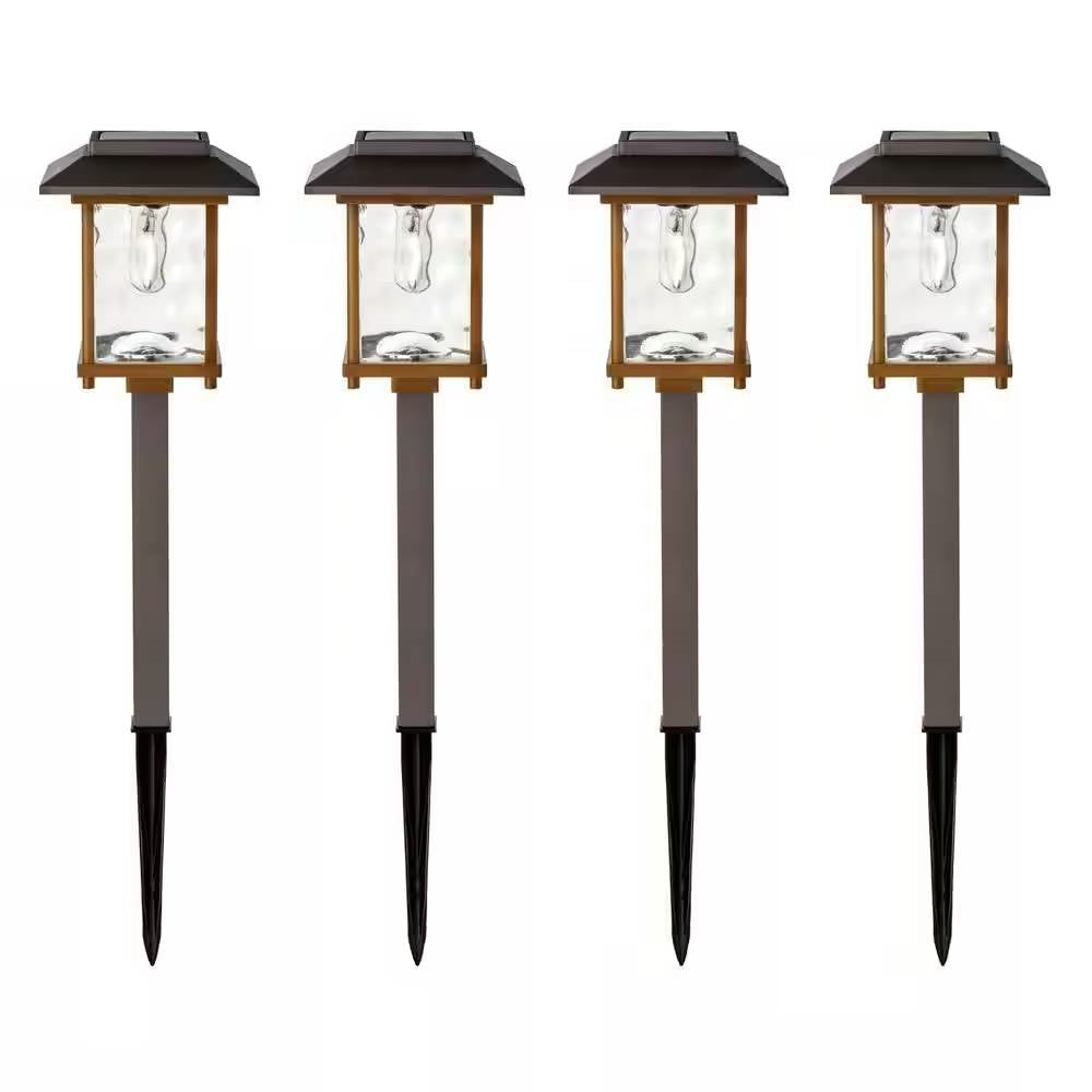 4 Pack - Bronze Gold Solar LED Light Set - Outdoor Path Yard Lighting - Tampa Home & Garden Store