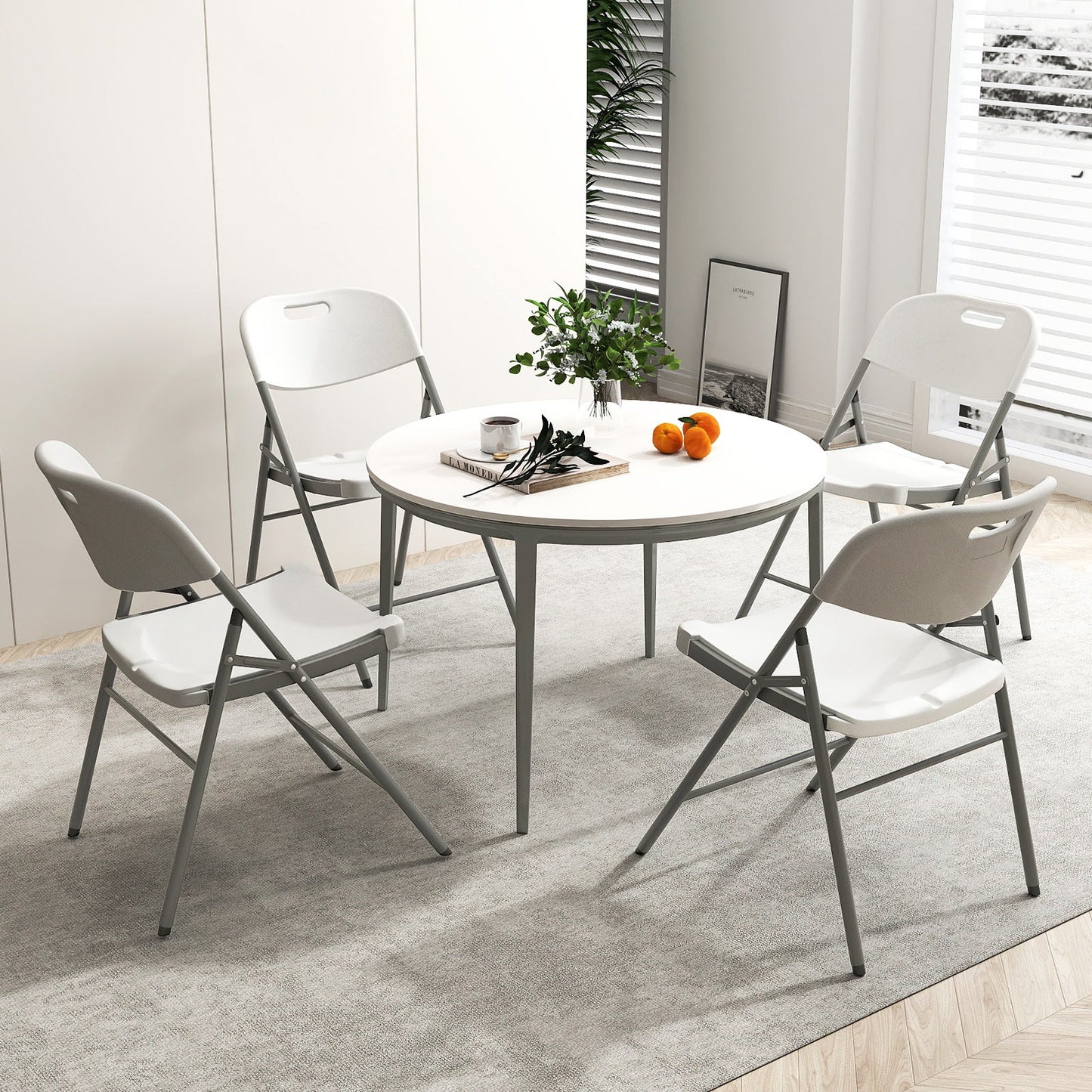 4 Pack Folding Stackable Chairs with Metal Frame and Carrying Handle-White - Tampa Home & Garden Store