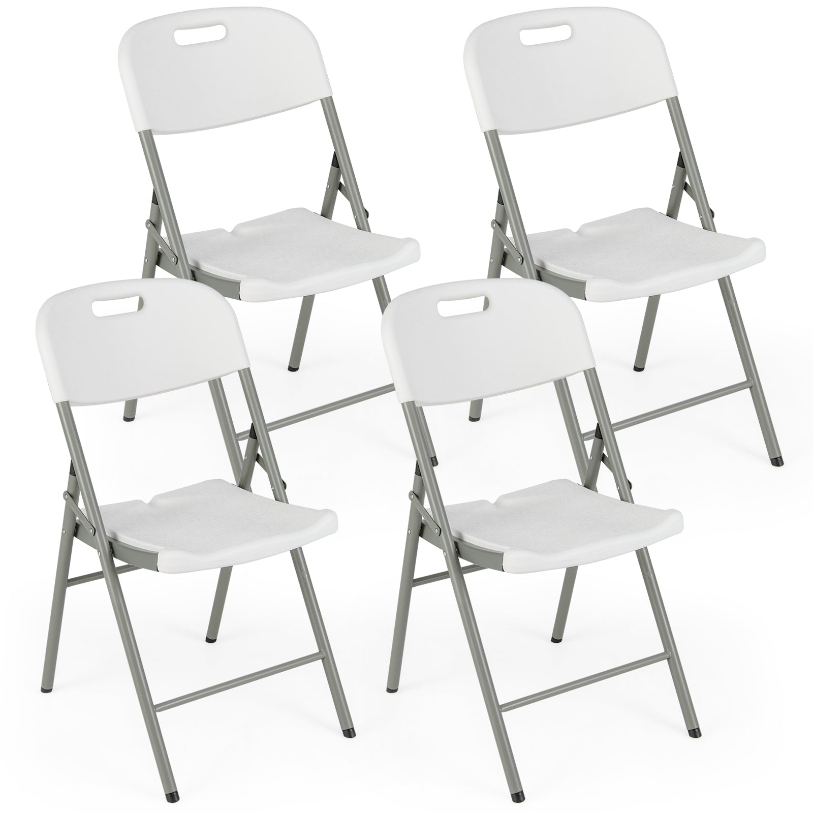 4 Pack Folding Stackable Chairs with Metal Frame and Carrying Handle-White - Tampa Home & Garden Store
