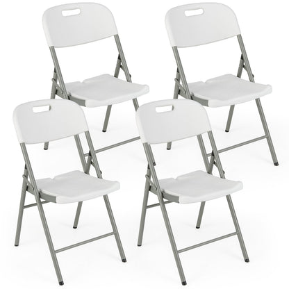 4 Pack Folding Stackable Chairs with Metal Frame and Carrying Handle-White - Tampa Home & Garden Store