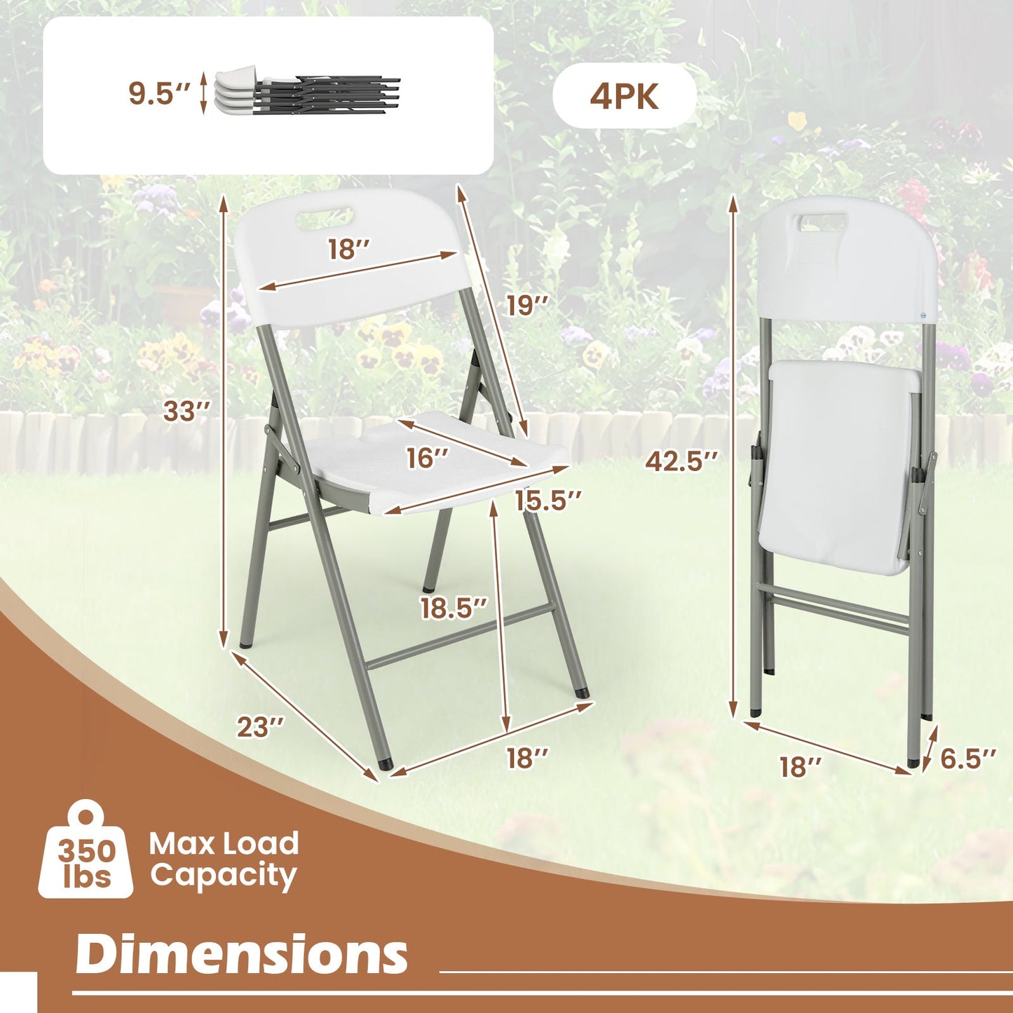 4 Pack Folding Stackable Chairs with Metal Frame and Carrying Handle-White - Tampa Home & Garden Store