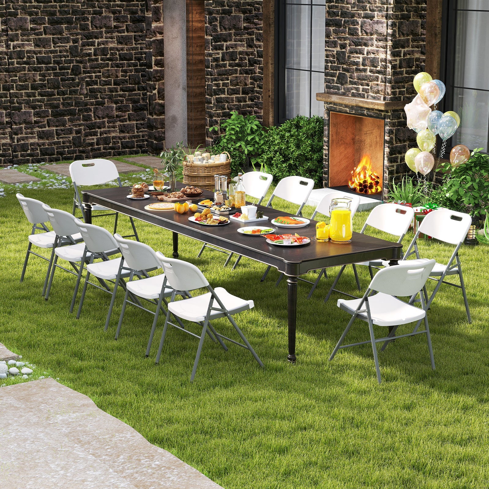 4 Pack Folding Stackable Chairs with Metal Frame and Carrying Handle-White - Tampa Home & Garden Store