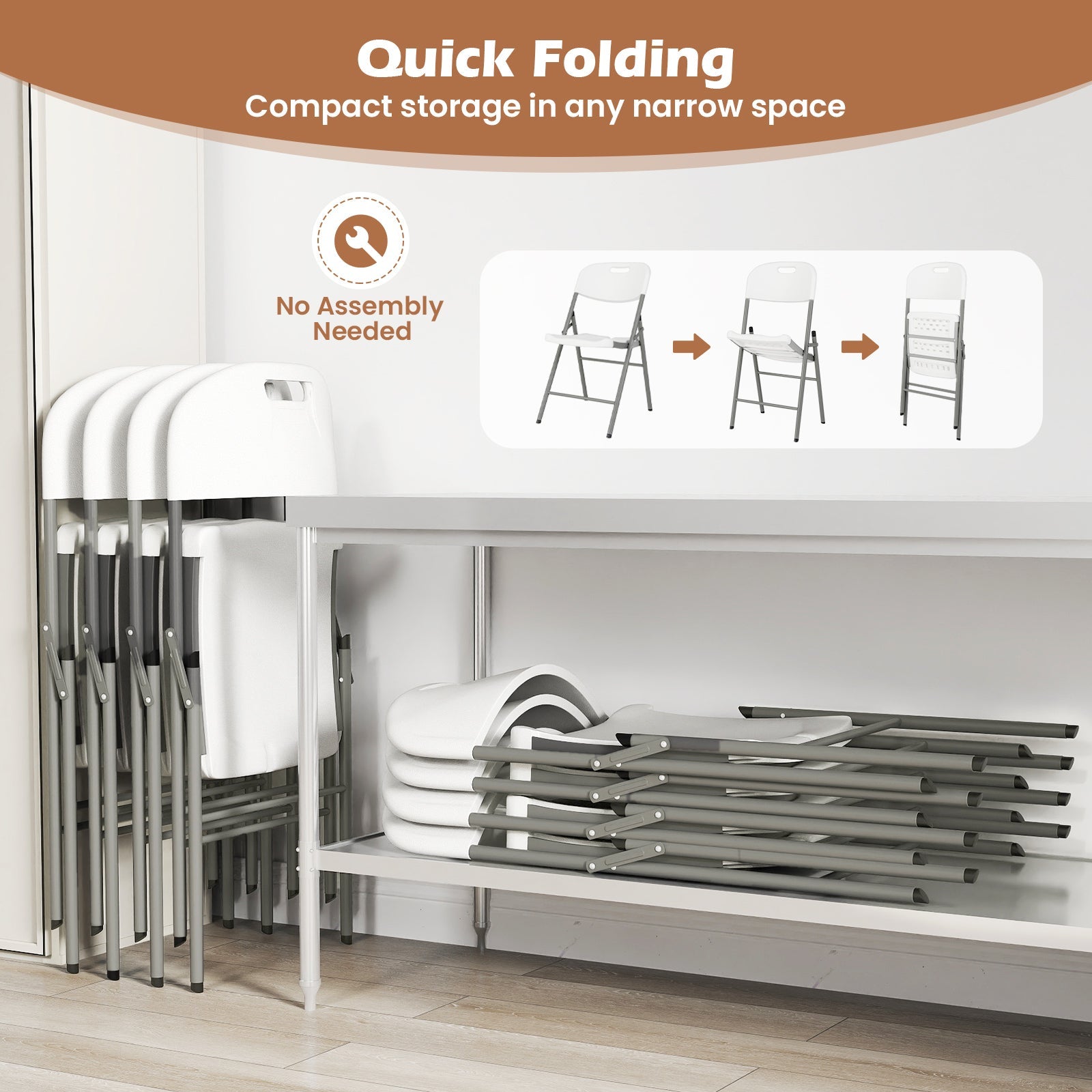 4 Pack Folding Stackable Chairs with Metal Frame and Carrying Handle-White - Tampa Home & Garden Store