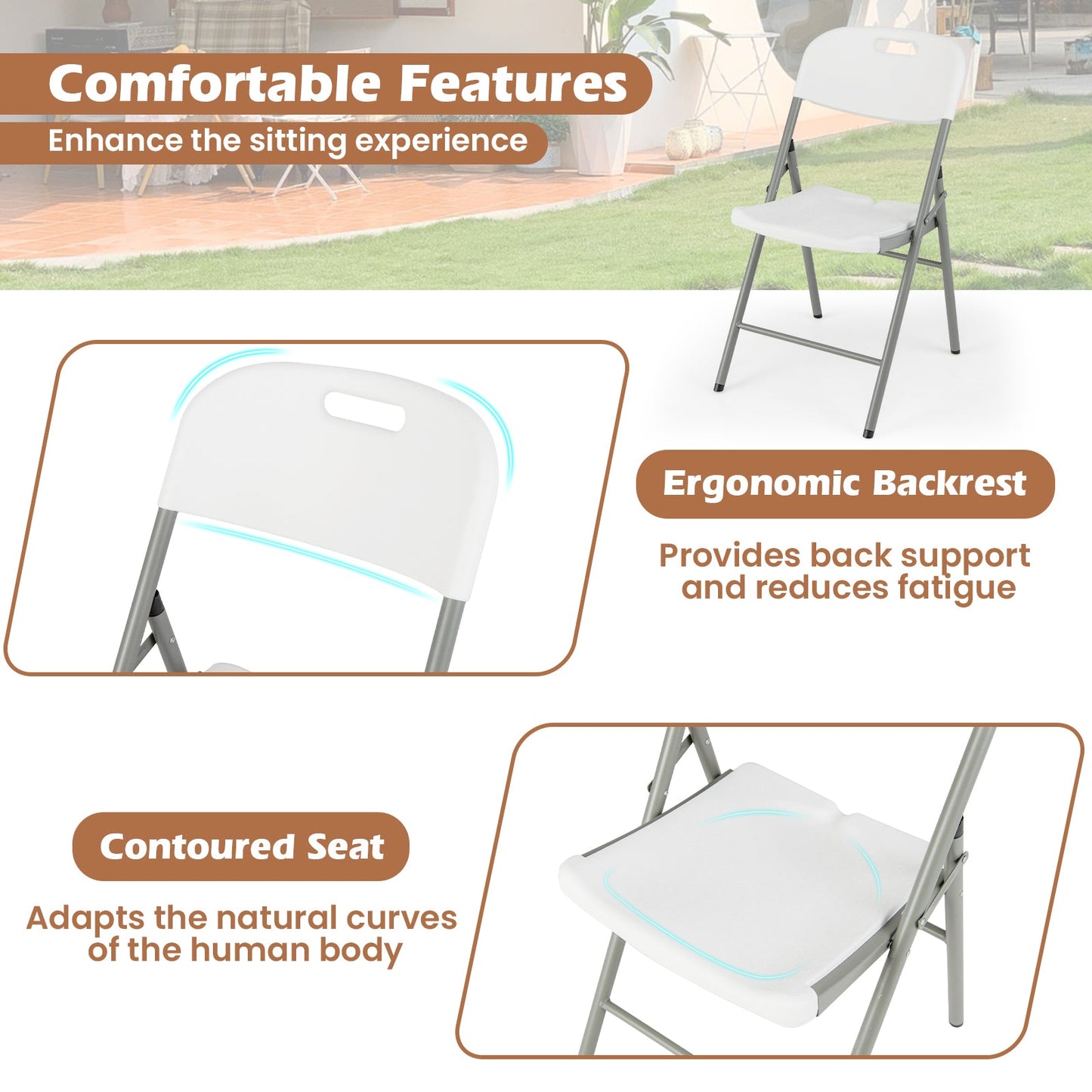 4 Pack Folding Stackable Chairs with Metal Frame and Carrying Handle-White - Tampa Home & Garden Store