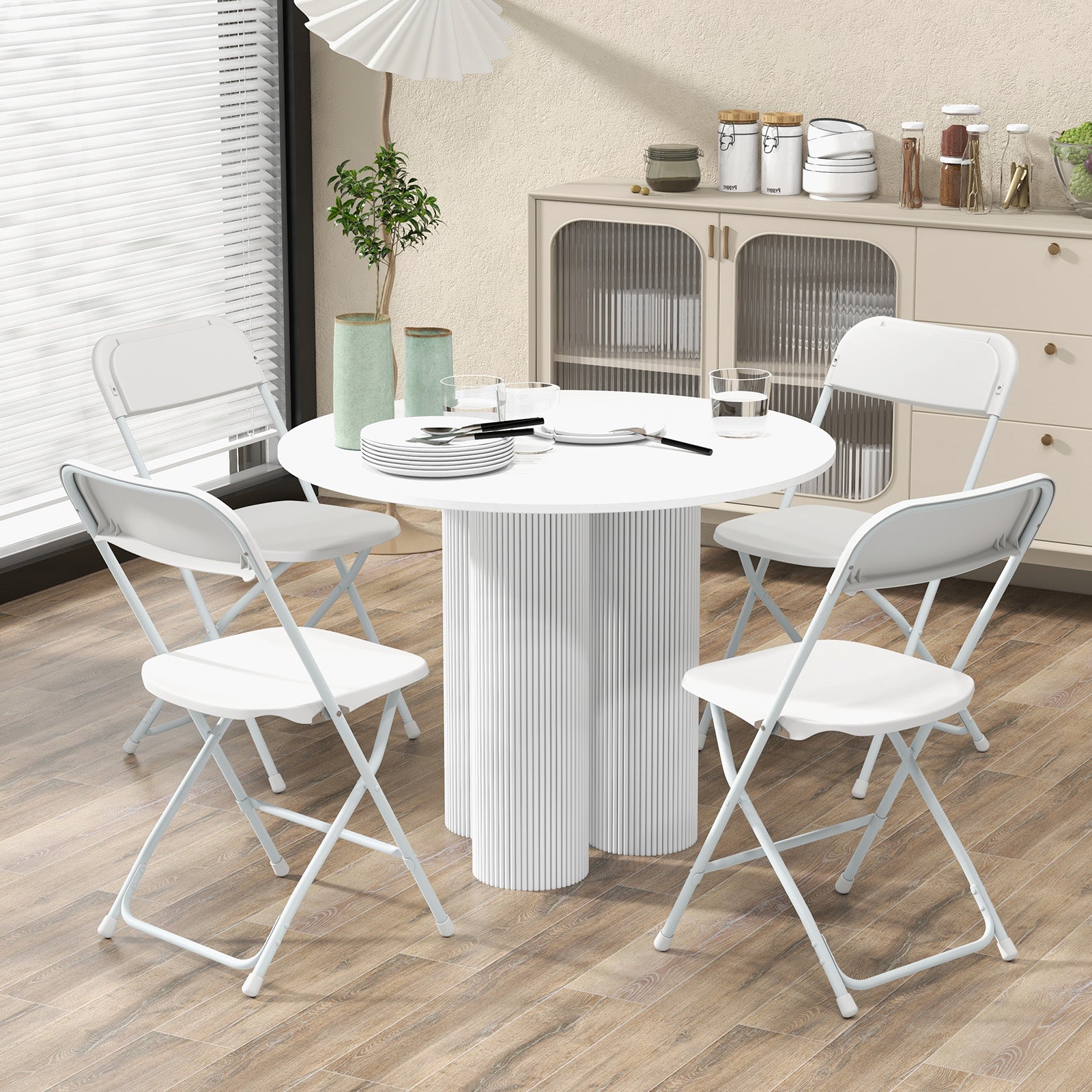 4 Pack Metal Folding Chairs with Plastic Seat and Back-White - Tampa Home & Garden Store