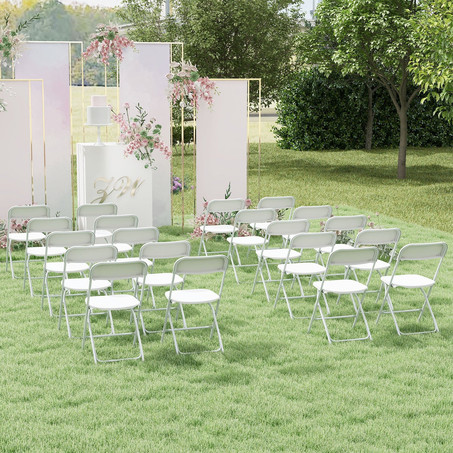 4 Pack Metal Folding Chairs with Plastic Seat and Back-White - Tampa Home & Garden Store