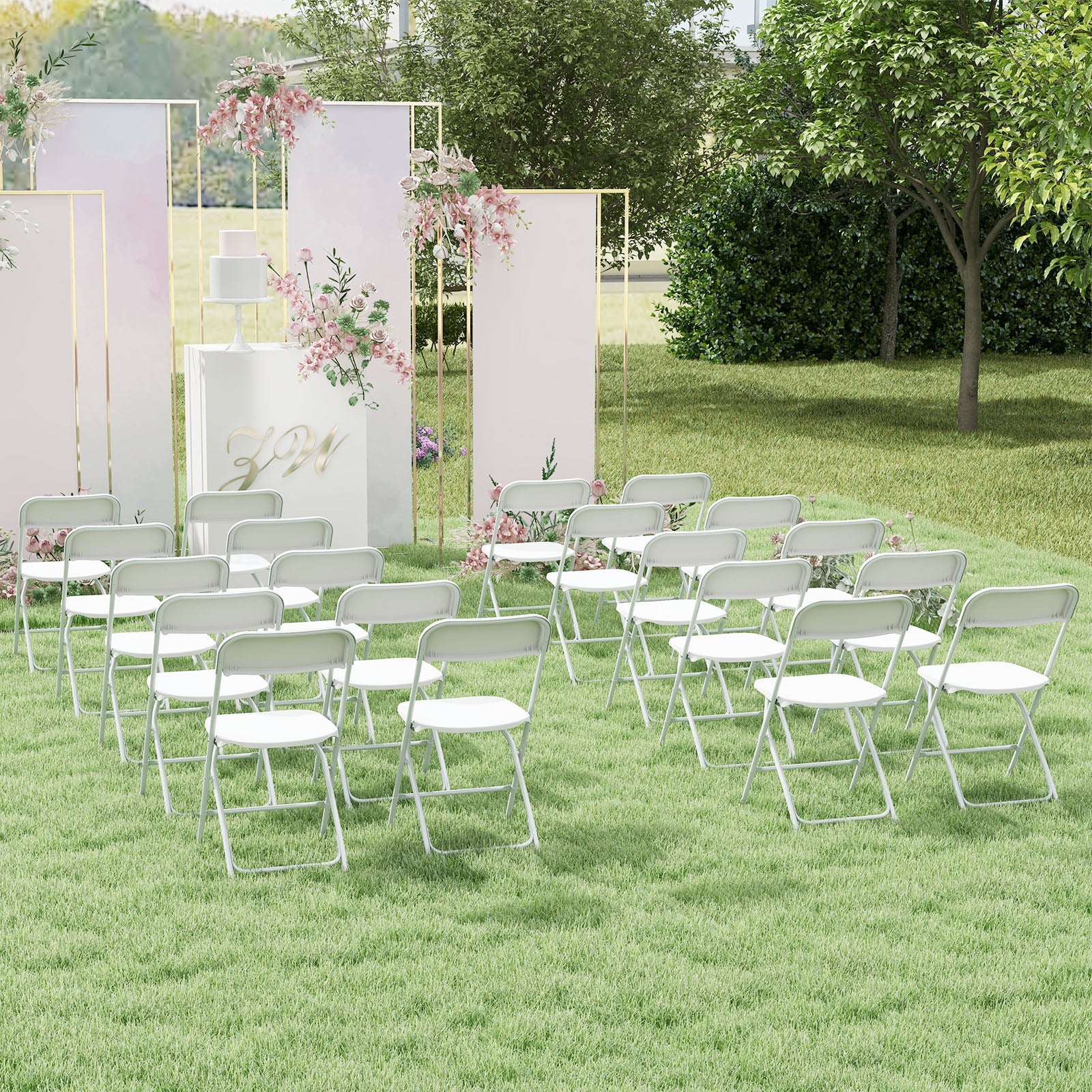 4 Pack Metal Folding Chairs with Plastic Seat and Back-White - Tampa Home & Garden Store
