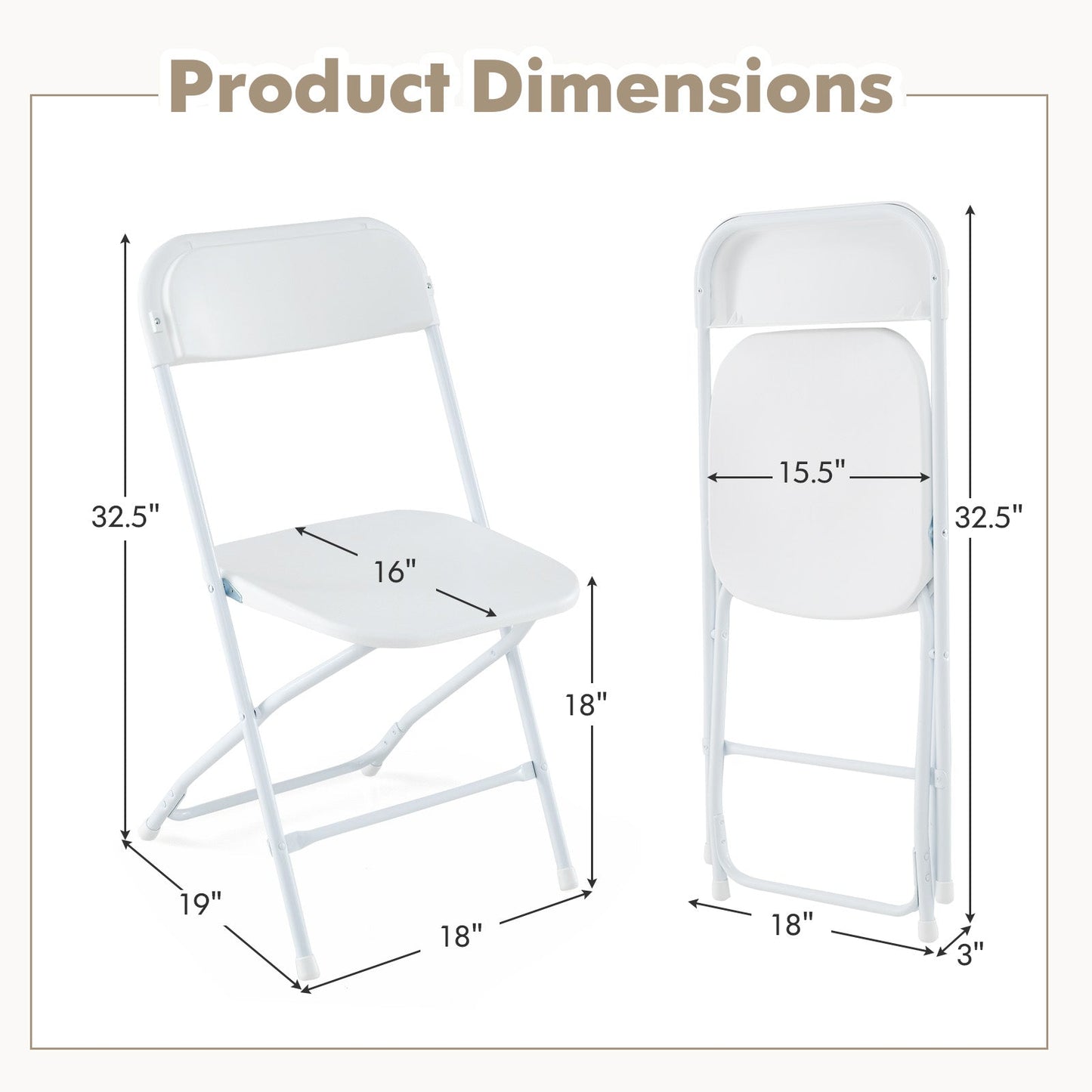 4 Pack Metal Folding Chairs with Plastic Seat and Back-White - Tampa Home & Garden Store