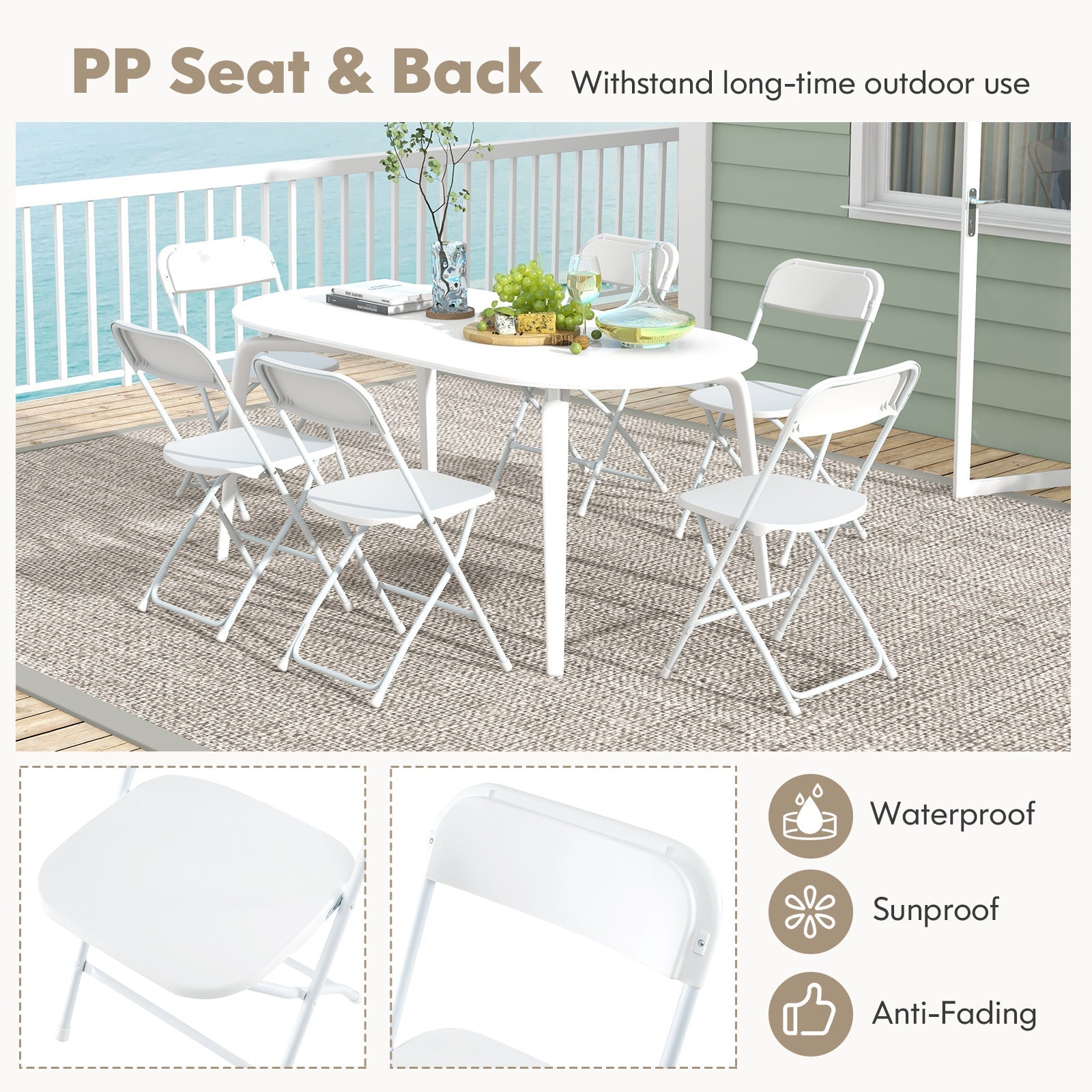 4 Pack Metal Folding Chairs with Plastic Seat and Back-White - Tampa Home & Garden Store