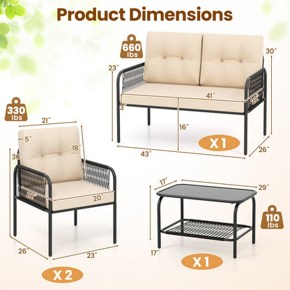 4 Pieces Patio Furniture Set PE Rattan Sofa Chairs with Loveseat-Beige - Tampa Home & Garden Store